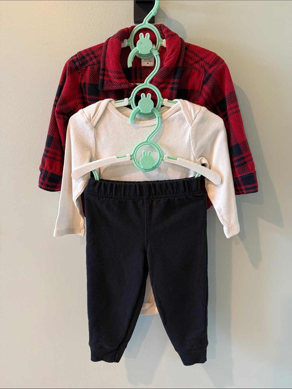 Carter's 12m 3 piece set flannel jacket onesie pants